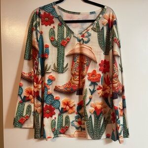 So cute Boot Scooting COWGIRL Long Sleeve Shirt for line dancing XL 
POLYESTER